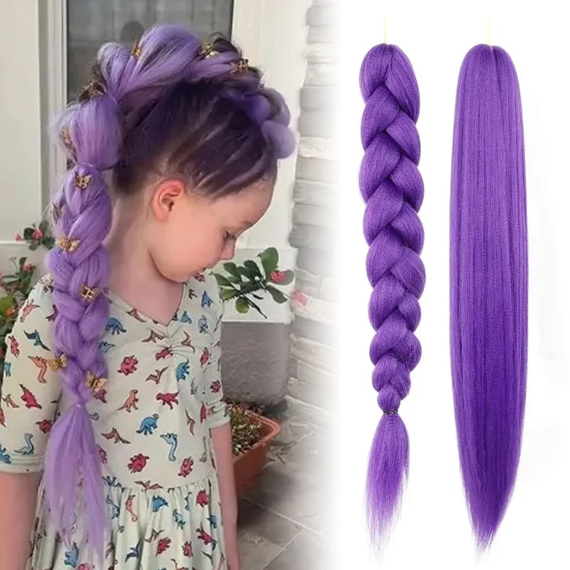 

Synthetic Braided Purple Hair 24/26inch Ponytail Rumi Costume Hairstyle Ponytail with Clips for Kids Girls Halloween Christmas