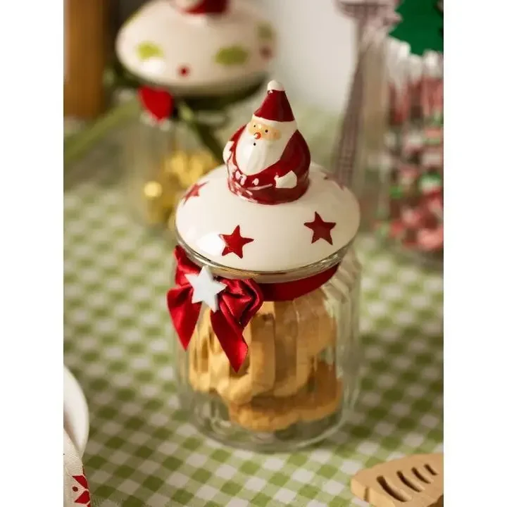 Christmas Sealed Jar Kitchen Living Room Decoration Food Grade Glass Candy Tea Storage Tank Dustproof High Aesthetic Value