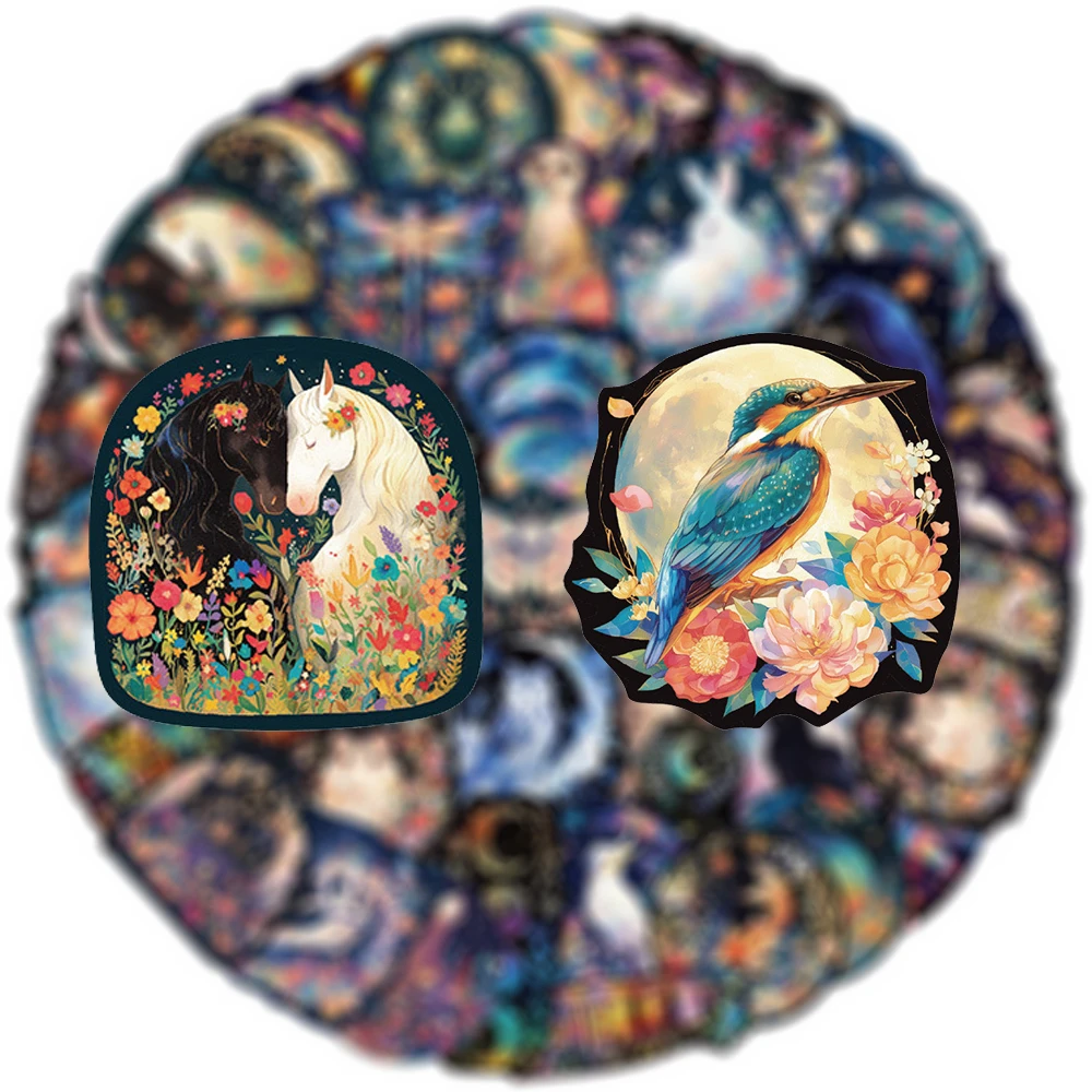 

10/30/50pcs Creative Flower and Animal Laser Stickers Aesthetic Graffiti Sticker Stationery Luggage Phone Cartoon Decal Kids Toy