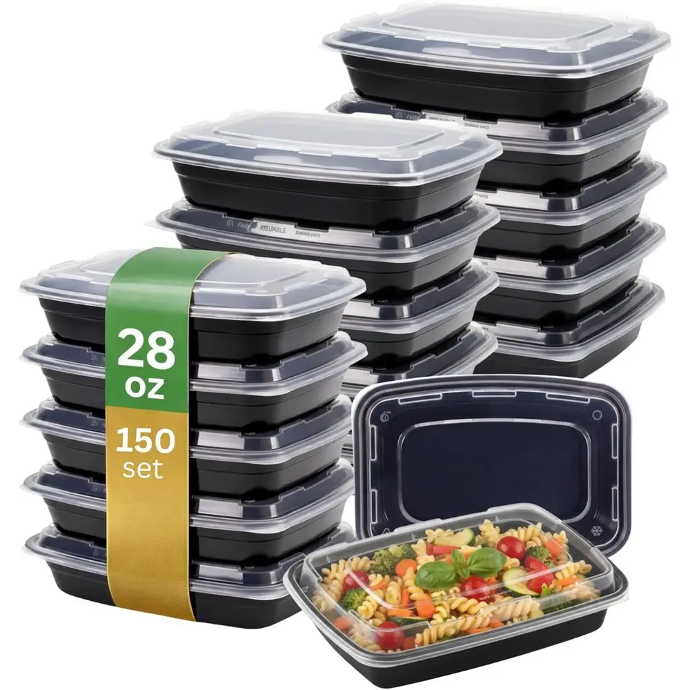 

150-Piece 28 oz Meal Prep Containers with Lids, BPA-Free Plastic Food Storage, Freezer & Microwave Safe, Ideal for Meal Prep, Le