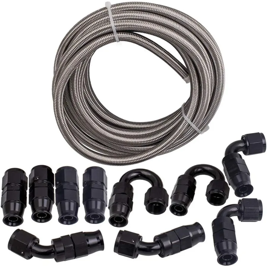 

8AN 20FT Braided Fuel Line Kit with 1 2 Inch Steel AN8 Fittings for E85 Fuel PTFE Hose for Transmission Oil Cooler and Coolant