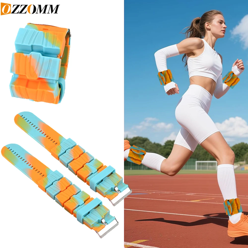 

OZZOMM 1Pair 1LB Each Ankle Wrist Weights Set, 990g Adjustable Silicone Bands for Leg & Arm Workouts, Walking, Running, Fitness