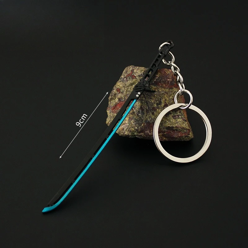 9 cm/3.54in Ghost Walker Cyberpunk Thermische Samurai Zwaard Metalen Sleutelhanger Gemodificeerde Carbon Yama Izanami Wapen Modellen Jongens speelgoed Gift
