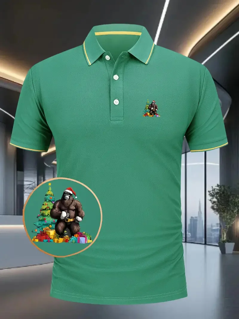 

3D Print Christmas Gorilla Graphic Men's Polo Shirts Simple Design Short Sleeve Lapel Shirt Fashion Loose Festival Theme Clothes