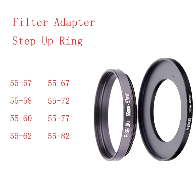 Camera Lens Filter Adapter Ring Step Up Ring Metal For 52mm lens - 57 58 60 62 67 72 77 82mm UV ND CPL Lens Hood