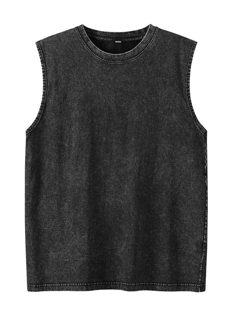 Summer Men's Washed Cotton Tank Tops Muscle Gym Sleeveless Workout T Shirts Running Beach Loose Cutoff Tees image 3