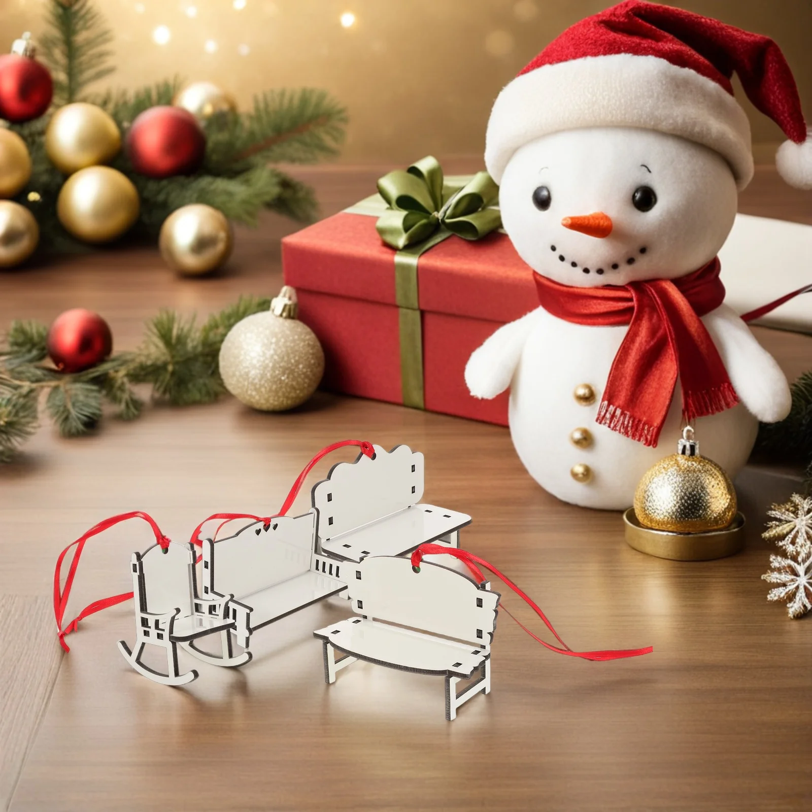 

5Pcs Blank Sublimation Chair Unique Heat Transfer Technology DIY Christmas Tree Ornament Wooden Festive Decor Sublimation Bench