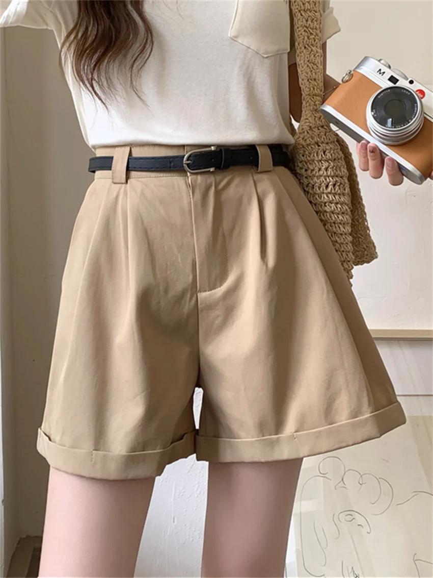 

PLAMTEE Curl Women Shorts Chic Loose Solid Summer Casual Daily 2024 Mujer Office Lady High Street All Match Fashion Minimalist