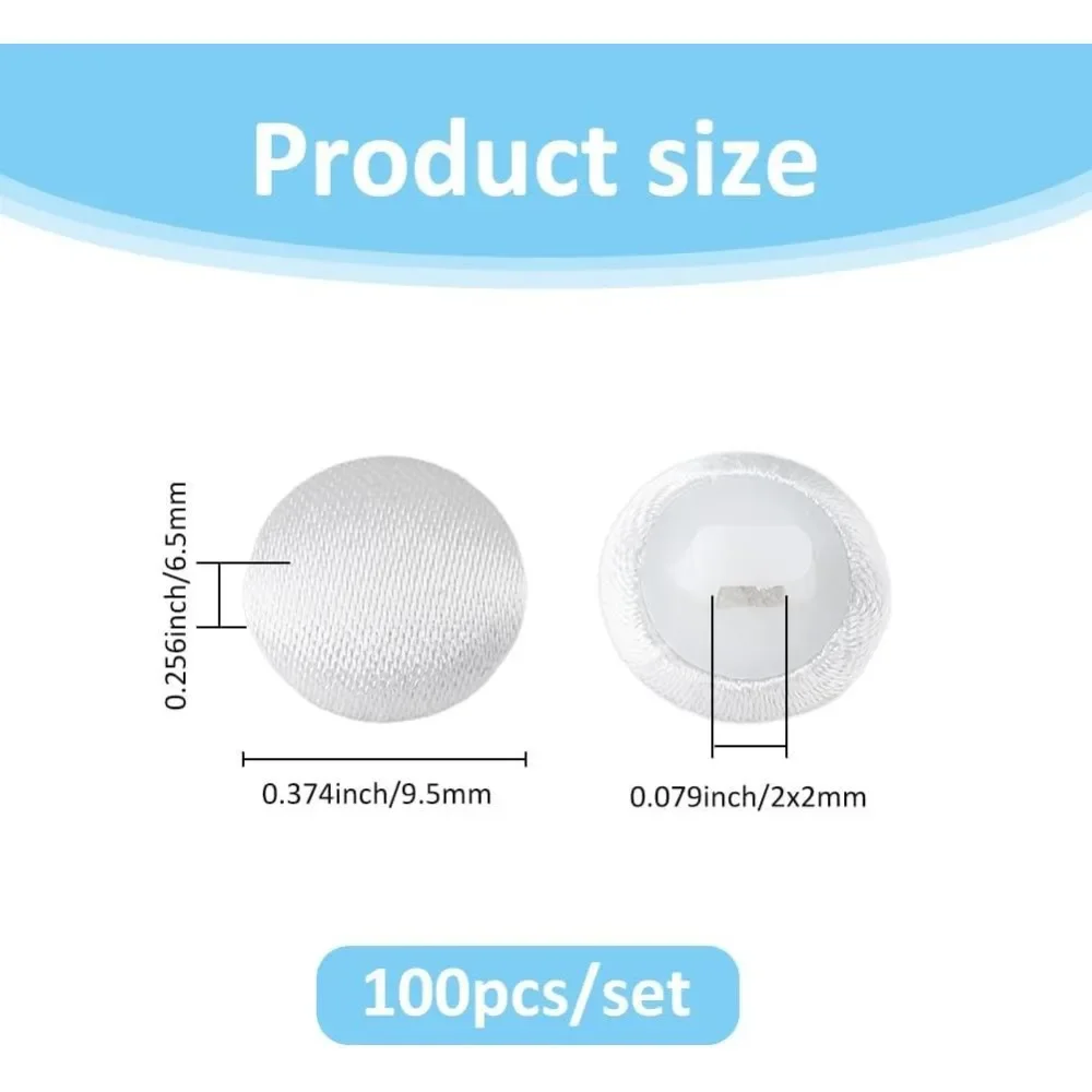 100Pcs White Satin Cloth Buttons 1cm Fabric Button Mushroom Fabric Covered Button with Plastic Shank Tuxedo Round Buttons