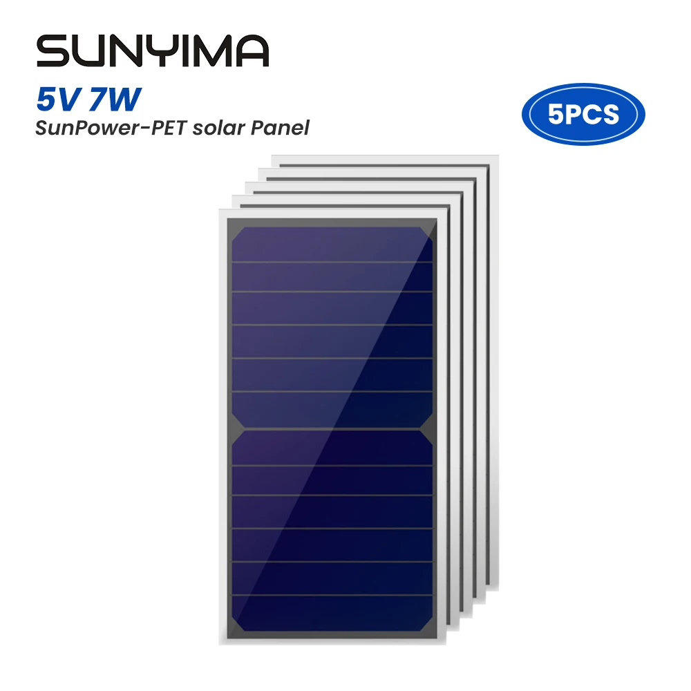 

SUNYIMA 5PCS 7W Portable Solar Panel 5V Solar Charging Plate Solar Cells Kit Power Bank for Outdoor Camping Home