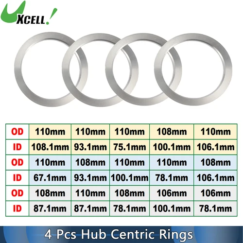 UXCELL 4 Uds OD 110/108/106mm a ID 108,1/93,1/75,1/100.1/106,1/67,1/78,1/87,1mm anillos centrales de cubo de rueda de coche aleación de aluminio