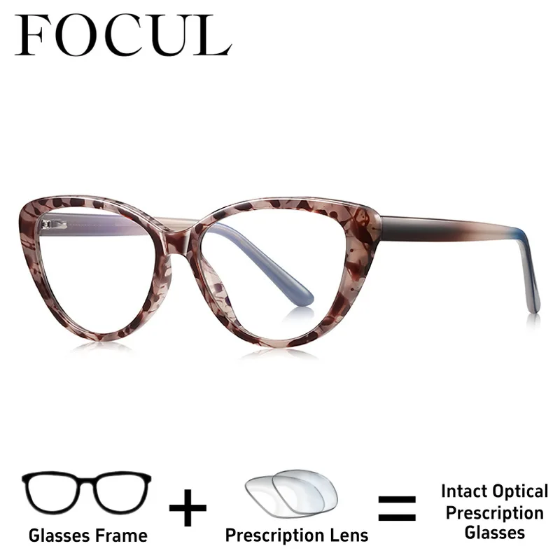 FOCUL Women Cat Eye Butterfly Custom Prescription Glasses TR90 Full Frame Blue Light Blocking Eyeglasses Myopia Optical Eyewear