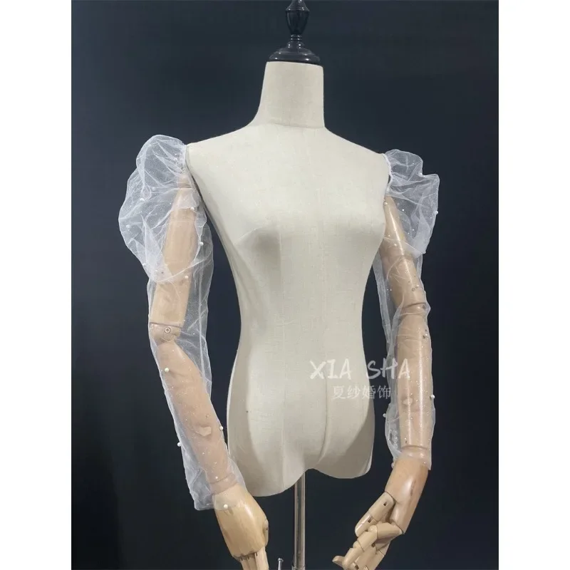 Bride separate wedding dress bubble sleeves wedding dress decoration transformation accessories, bright mesh seam-free yarn slee