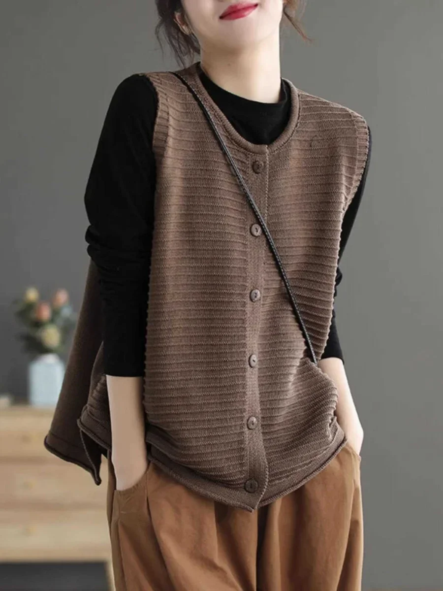 

2024 Spring Autumn Women's New Solid Color Sweater Vest Female Loose Knitted Vest Jacket Ladies O-neck Cardigan Waistcoat Y230