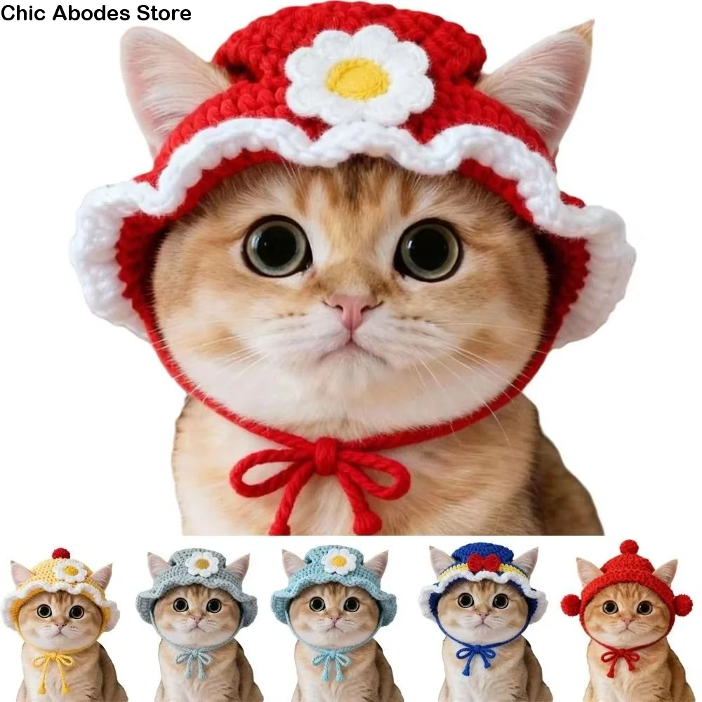 

Cute Refined Elastic Cat Knitted Hat Soft Skin-Friendly Winter Dog Cap Warm Comfortable To Wear Pet Cosplay Headwear Puppy Style