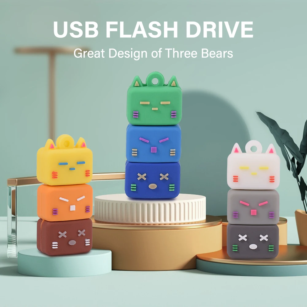 

JASTER Three Cats Cartoon USB Flash Drive128GB Cute Pendrive 64GB Waterproof Memory Stick 32GB Free Key Chain Pen Drive 16GB