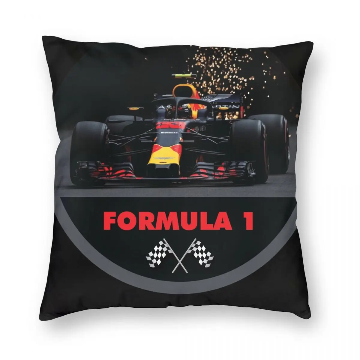 F1 Car Racing Square Pillowcase Cotton Pattern Zip Decorative Throw Pillow Case Sofa Cushion Cover 18x18 Inch