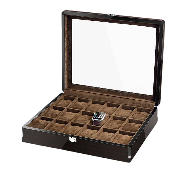 Wooden Flannel Watch Storage Box Large Dustproof Watches Organizer Box with Lock Portable Jewelry Storage Case Acrylic Watch Box