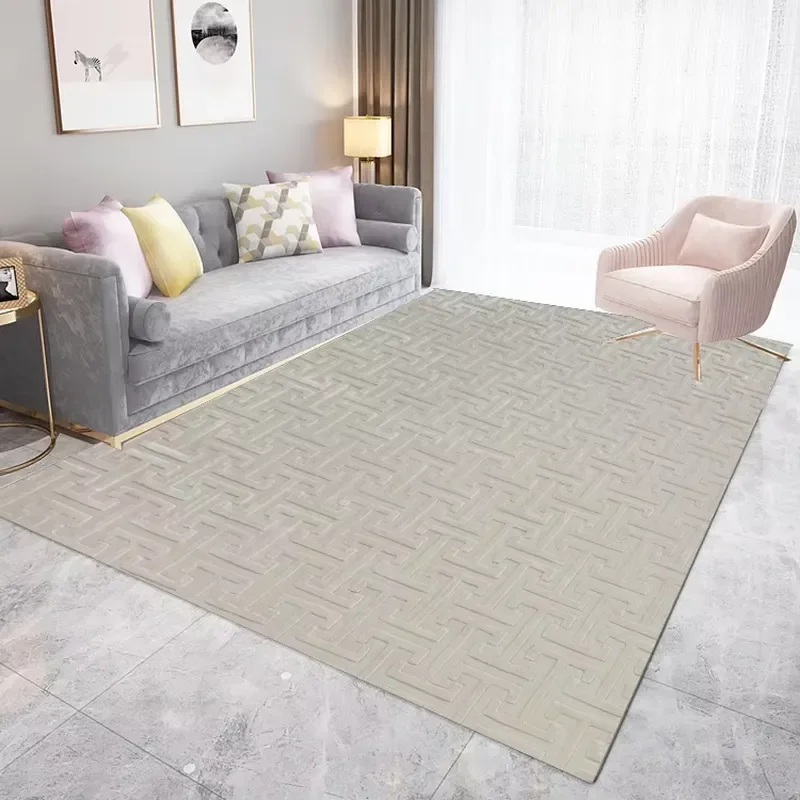High Quality Handmade Wool and Bamboo Silk Beige Grey Carpet Rug for Home Decoration