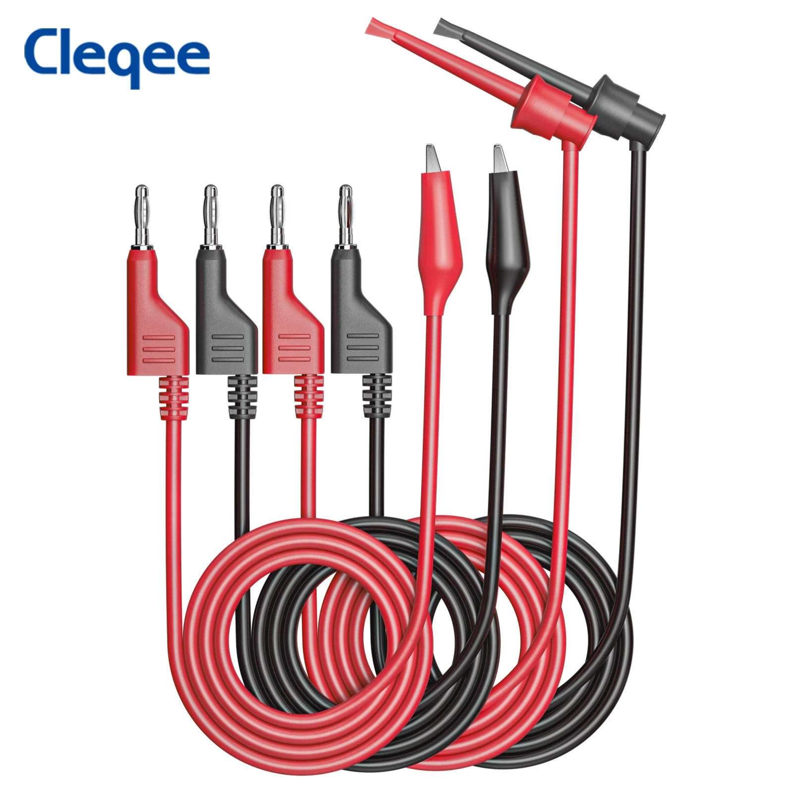 Cleqee P9065 4PCS 4mm Stackable Banana Plug to Alliagtor Clip or Test Hook Clips Test Leads Durable Multimeter Testing Cables