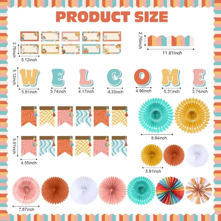 مجموعات لوحة الإعلانات الترحيبية، لافتة ترحيب للعودة في الفصل الدراسي، لوحة الإعلانات، لوحة اسم، قطع مراوح الورق، لافتة للعودة إلى Sc #2