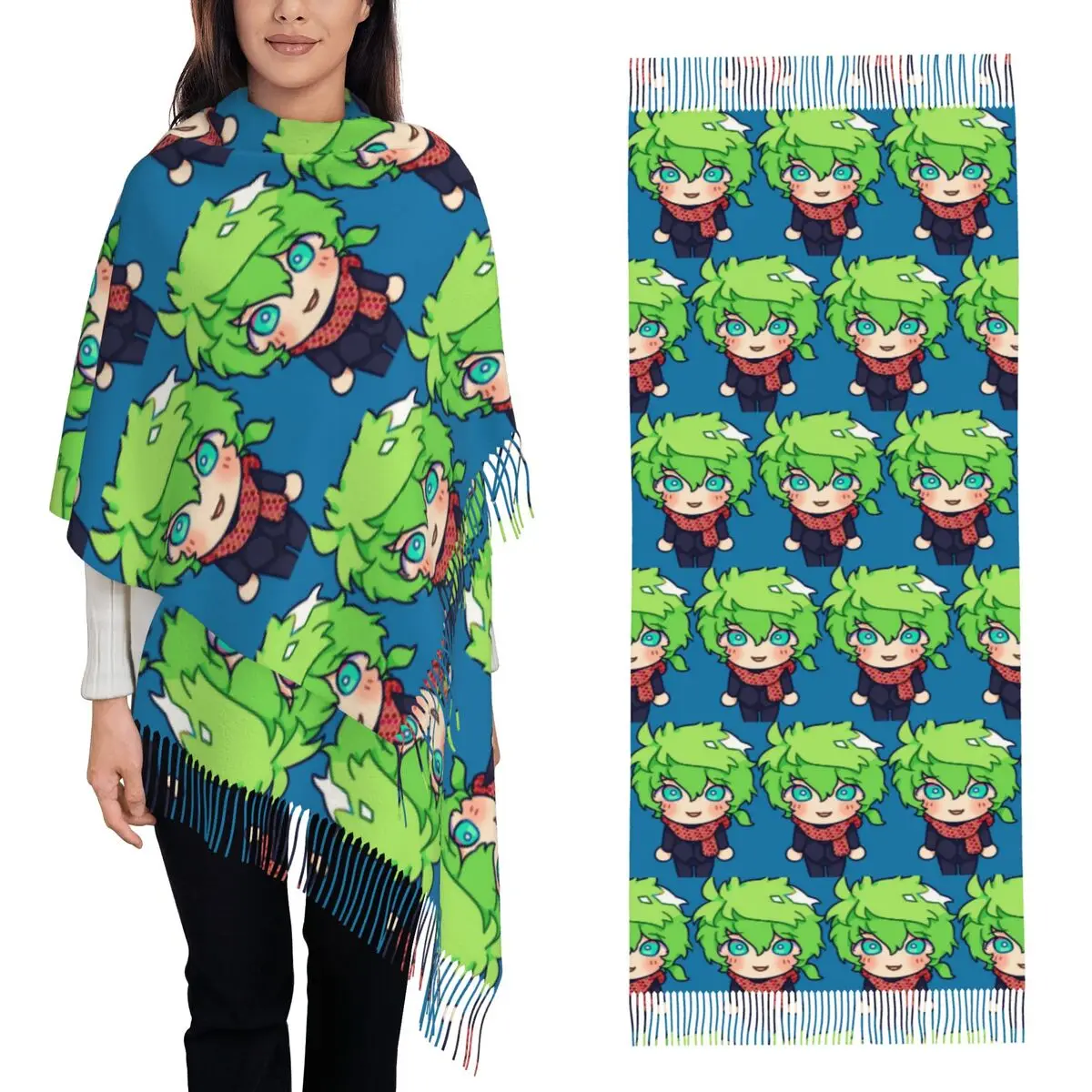 

Midori Sou Hiyori Japan Anime Art Scarf Tassel Scarves for Women Soft Warm Shawls and Wraps Long Fall Winter Shawl Wrap