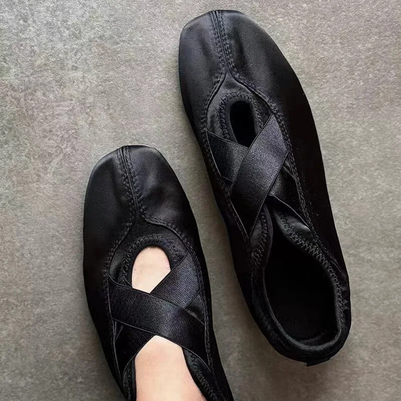 TRAF-zapatos de Ballet planos cómodos de tela satinada para mujer, sandalias de suela suave de cabeza redonda negra, zapatos Lefu casuales para mujer, nuevo, otoño