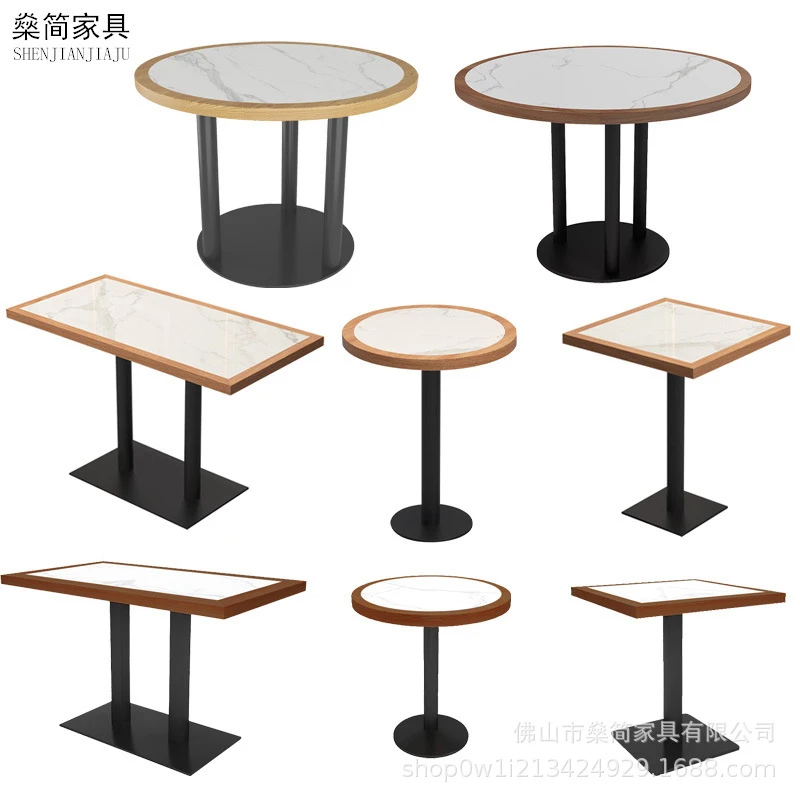 

Solid Wood Edge-Sealed Rock Slab Dining Table For Houses, Chinese Western Restaurants, Milk Tea Shops, And Hot Pot Resta