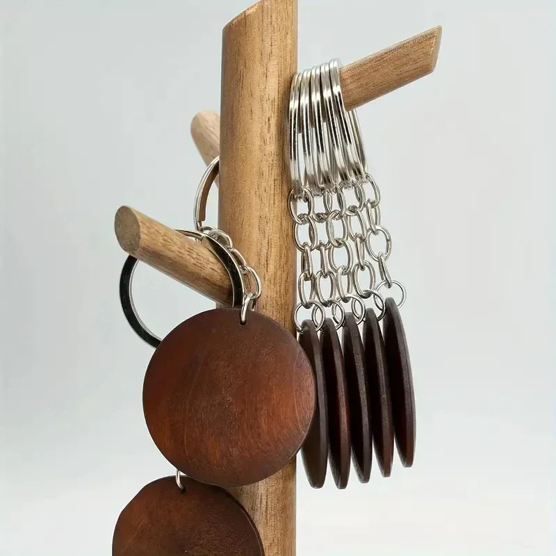 10 قطعة سلاسل المفاتيح الخشبية خمر القرص المستديرة دائرة حلقات المفاتيح DIY بها بنفسك علامات المفاتيح الفارغة محفورة للحرف اليدوية