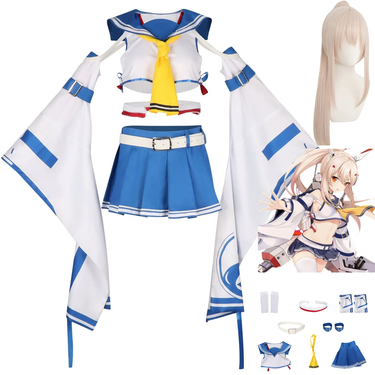 

Anime Game Azur Lane IJN Ayanami Cosplay Costume Japanese JK Uniform Sailor Suit Shirt Skirt Wig Woman Sexy Carnival Set