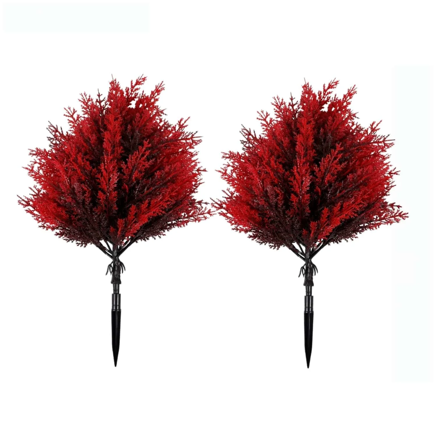 2PCS Artificial Pine Cypress & Fern Plants with Ground Stake Red Green Fake Greenery for Garden Patio Yard Outdoor Decor