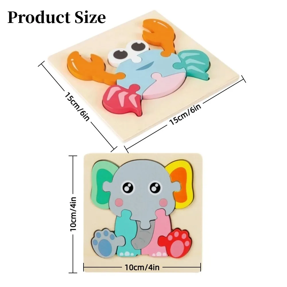3D 어린이 나무 퍼즐, 만화 동물 퍼즐, 동물 인지 2 in 1 조기 학습 퍼즐 세트