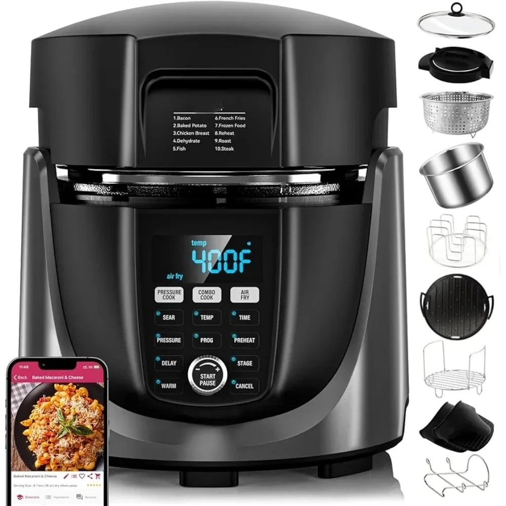 

Nuwave Duet Air Fryer, Electric Pressure Cooker & Grill Combo, 540 IN 1 Multicooker with 3 Removable Lids that Slow Cook