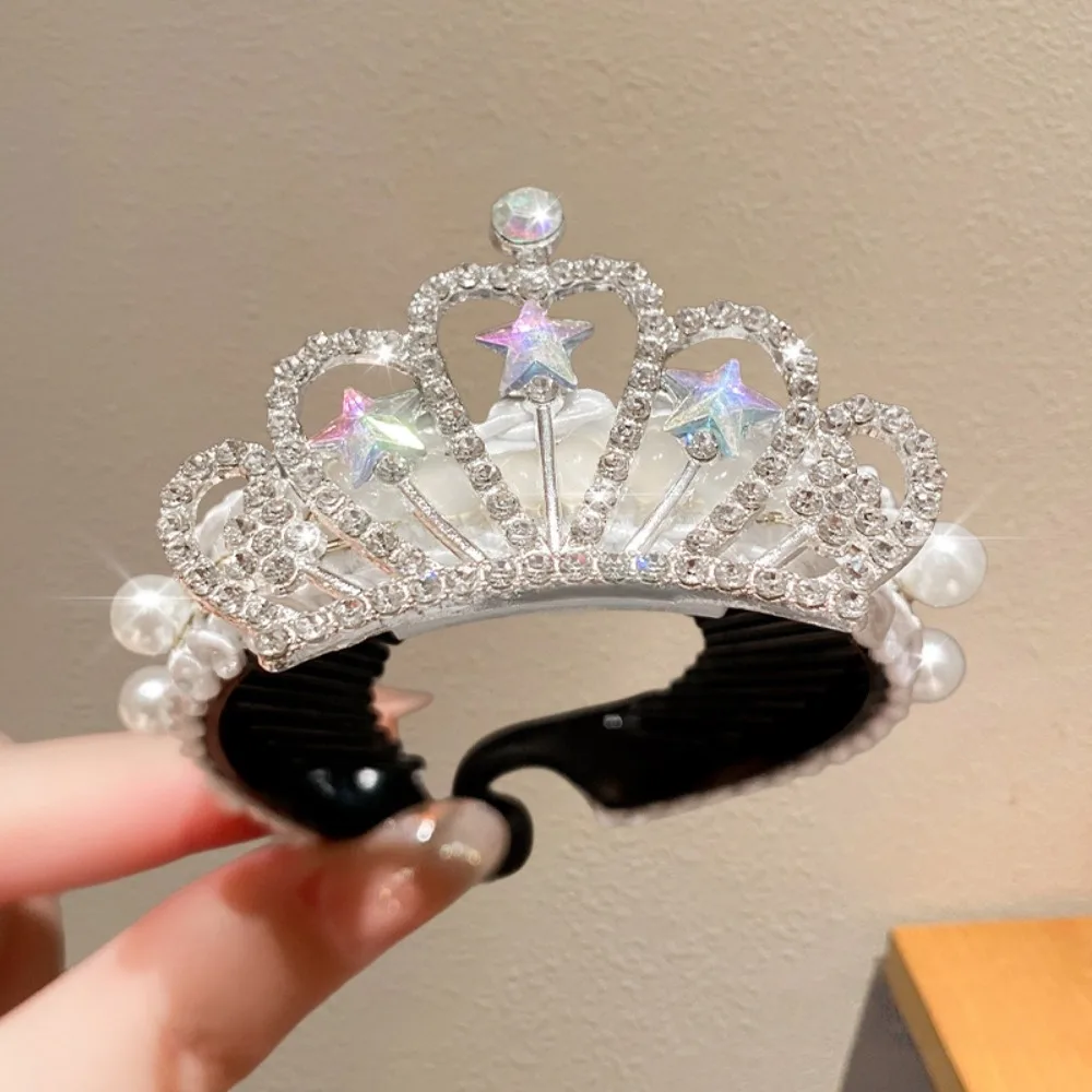 

High Ponytail Fixed Artifact Children's New Year Crown Rhinestone Pearl Chinese Hair Claw Cloth for Princess Dress