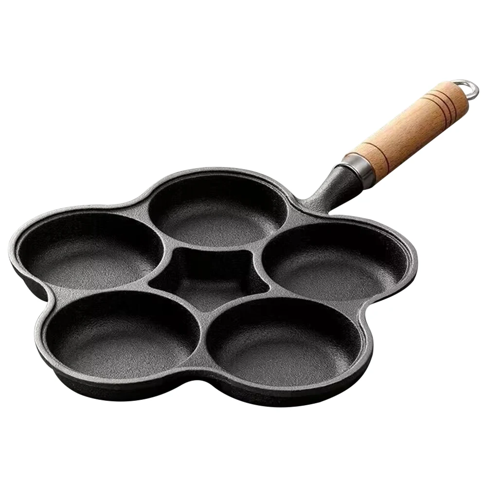 5 Round Holes Cookware Pancake Pan Cast Iron Egg Burger Ham Pan Omelet Pan Breakfast Cooking Pan for Gas Stove Induction Cooker