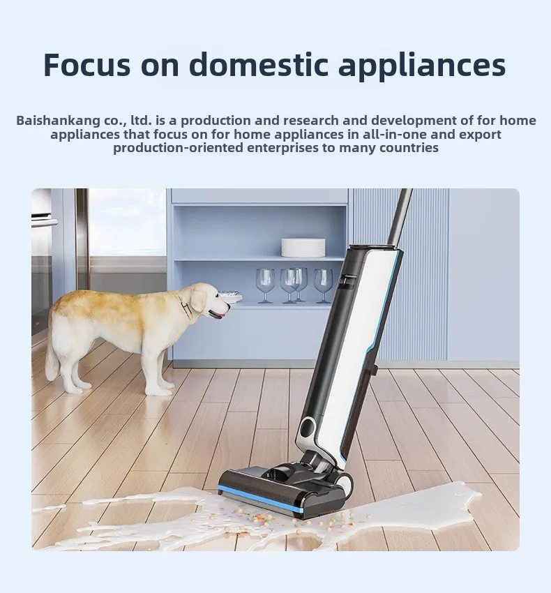 ครัวเรือน การดูดและการซักแบบบูรณาการ ทําความสะอาดตัวเองด้วยคลิกเดียว เครื่องดูดฝุ่นไร้สายแบบขี้เกียจแบบกดด้วยมือ