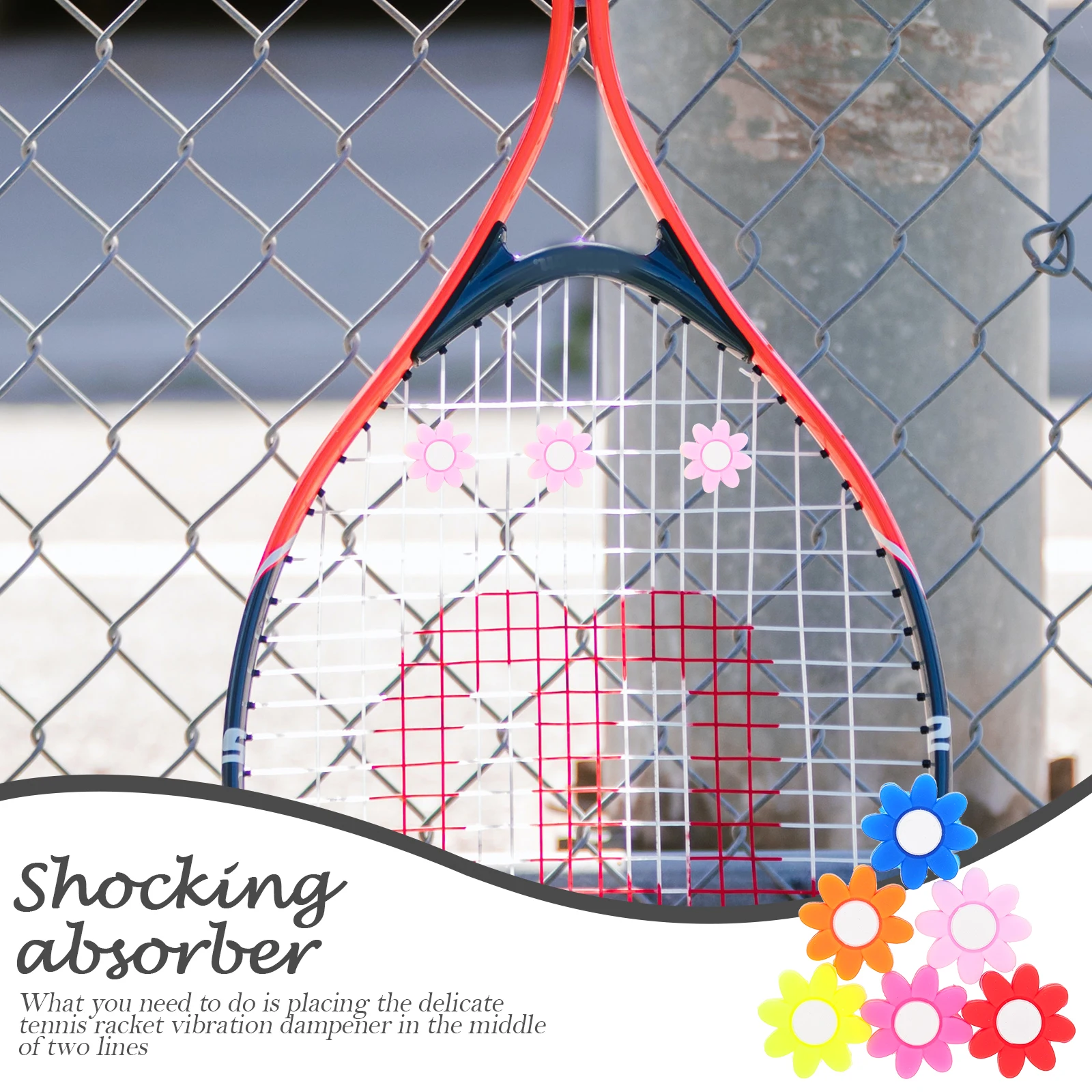 

6Pcs Tennis Dampener Flower Shape Silicone Shock Absorbing Tool Easy Install Racket Shocks Absorbing Accessory for Comfortable
