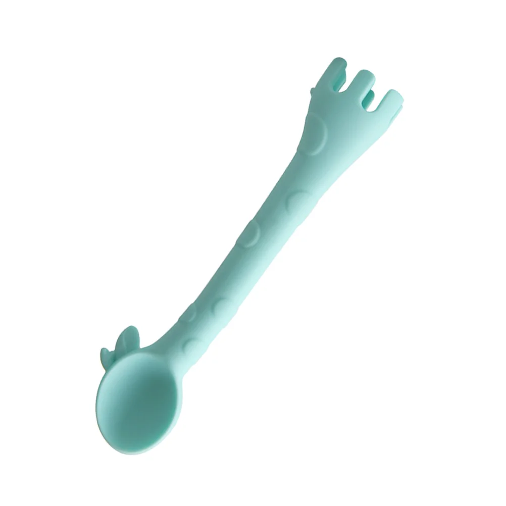Baby Training Spoons Serving Utensils Learning Self Feeding Silicone Giraffe Fork Cutlery