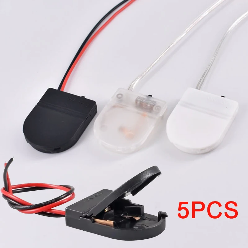 5 Peças Suporte/Capa para Bateria de Botão CR2032 com Interruptor ON-OFF e Fios, Caixa de Bateria 3V