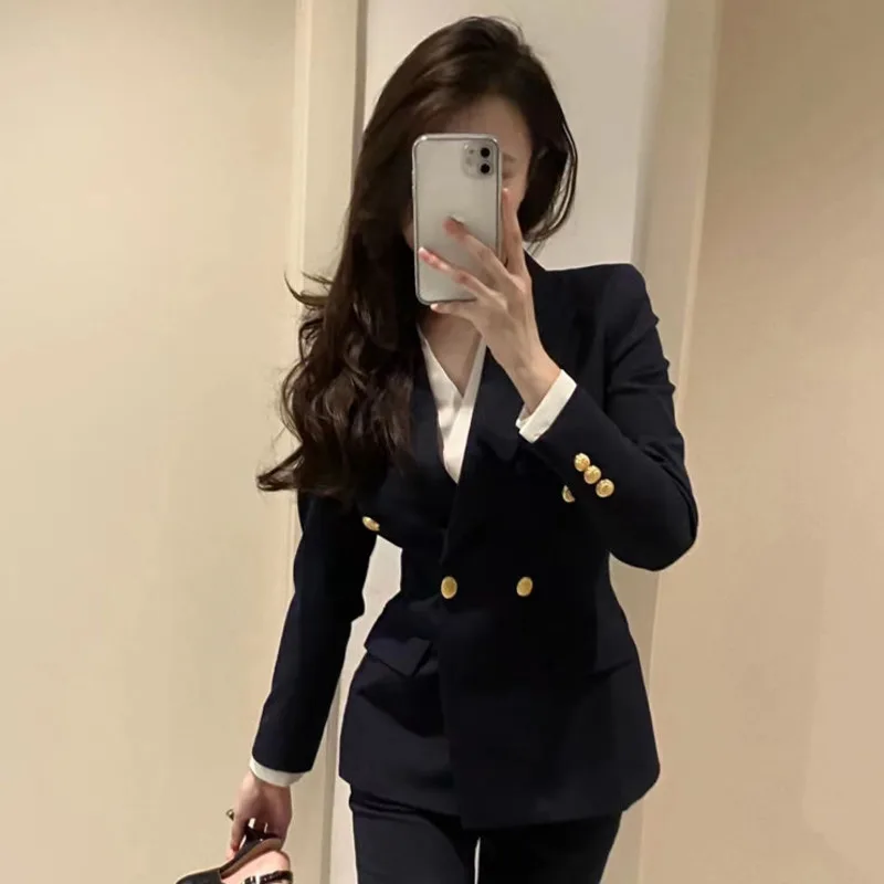 Women Office Lady Classic Chic Double Breasted Casual Vintage Professional Temperament Long Sleeve Business Solid Coat