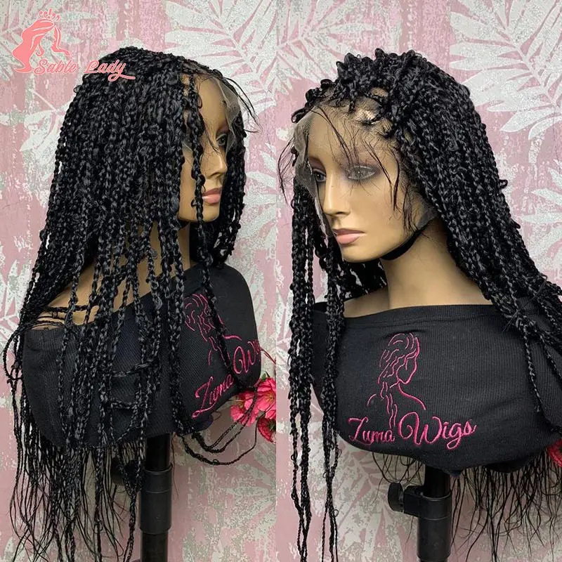 Sintético laço trançado perucas para mulheres negras, tranças borboleta, Box Braid perucas, Liquidação de 36"