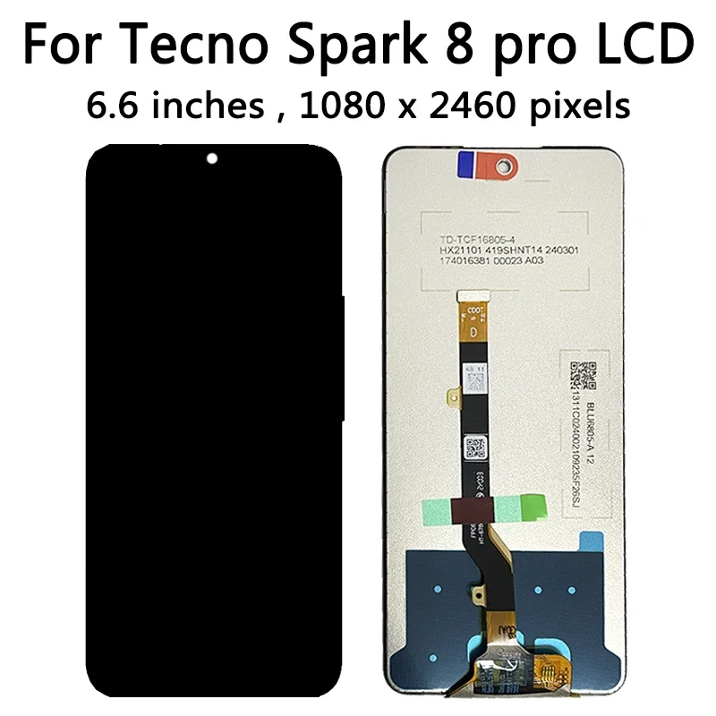 AAA+ For Tecno Spark 8 KG6 LCD Spark 8C KG5k Display Touch Screen Digitizer For Tecno Spark 8P 8T 8Pro KG8 KG7 KG6p LCD