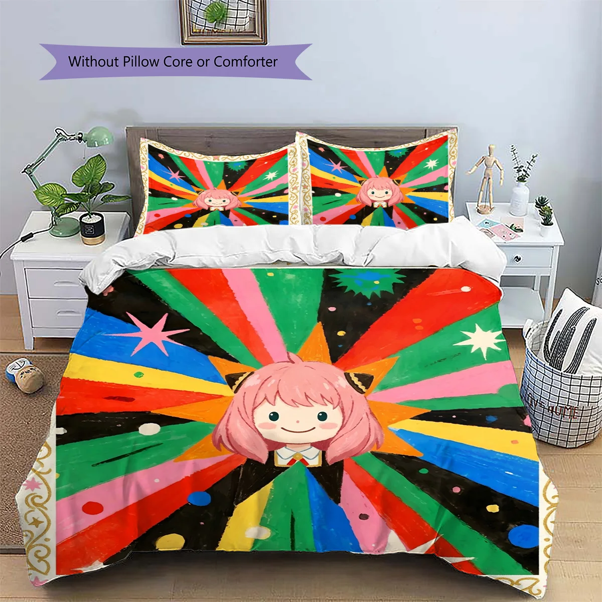Anya Forger Patterned Pillowcase & Duvet Cover Set Cozy Bedroom Anime Bedding Decor Special Gift for Anime Lovers.-TING