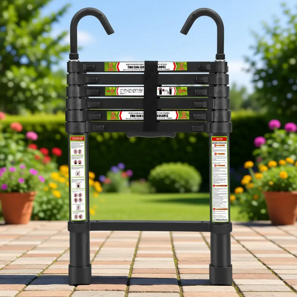 

Телескопическая лестница 6,5 футов с противоскользящими ножками и устойчивыми крюками, портативная выдвижная лестница для дома и улицы, нагрузка до 330 фунтов