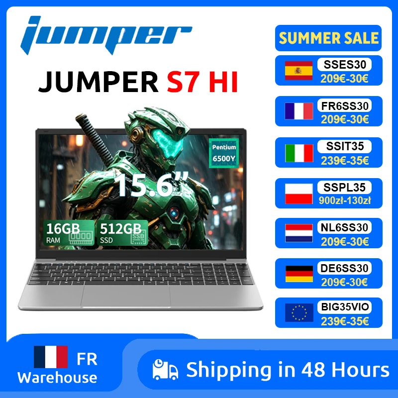 Ordinateur portable Jumper EZbook S7 HI 15,6 pouces, 16 Go de RAM, 512 Go de SSD, processeur Intel 6500Y, Type-C, Mini HDMI