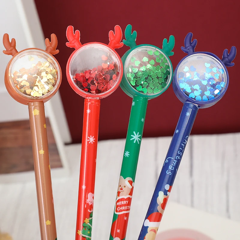 5Pcs Creative Xmas Stationery Reindeer Antler Neutral Pen Xmas Office School Prize Gift Writing Pen Supplies Kid Gift Deocration