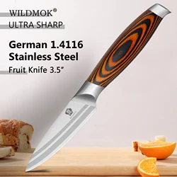 WILDMOK 3.5 Inch Fruit Knife German Stainless Steel Sharp Paring Knives with Ergonomic Pakkawood Handle