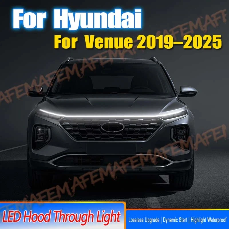Car Engine Hood Decorative Light Bar Waterproof DRL LED Strip For Hyundai Venue 2019-2025 Daytime Running Light Start-Scan
