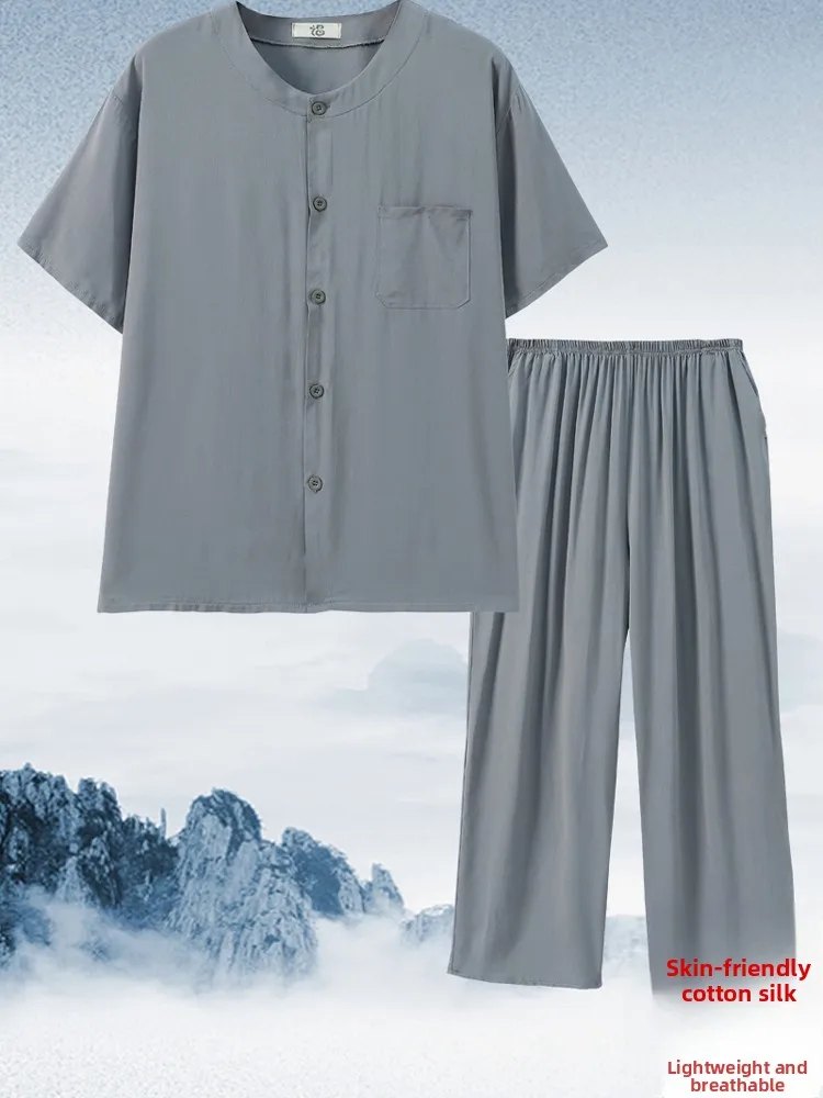 

Летний тонкий комплект ort Sve из хлопка и шелка для среднего возраста, домашняя одежда, одежда для папы и папы, летняя одежда, верхняя одежда