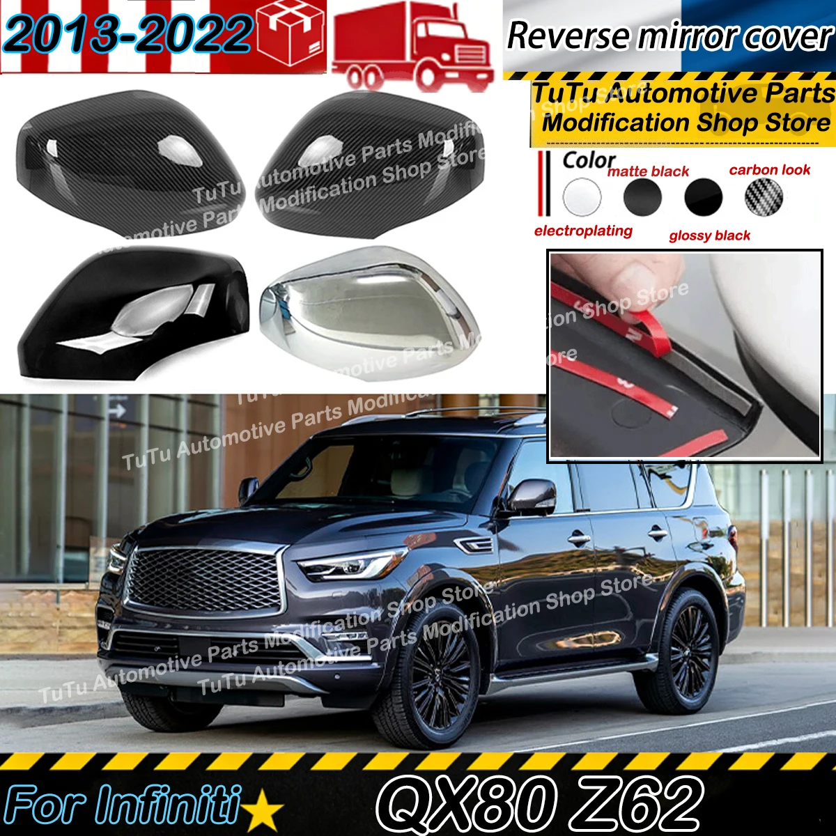 

Накладки на зеркала заднего вида для Infiniti QX80 Z62 2013-2022, декоративные внешние корпуса зеркал, левая и правая, сменные, комплект для кузова